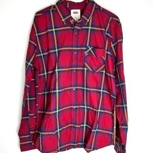 Levis button down shirt mens size medium red plaid long sleeve